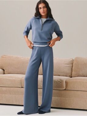 SPANX Wide-Leg Knit Pants in Faded Indigo